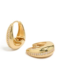 Gold Plated Brass Cubic Zirconia Teardrop Huggie Earrings