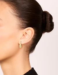 Gold Plated Brass Cubic Zirconia Teardrop Huggie Earrings