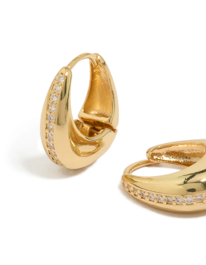 Gold Plated Brass Cubic Zirconia Teardrop Huggie Earrings