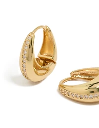 Gold Plated Brass Cubic Zirconia Teardrop Huggie Earrings