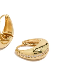 Gold Plated Brass Cubic Zirconia Teardrop Huggie Earrings