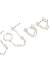 Silver Plated Brass Chain & Stud Earrings 4-Pack