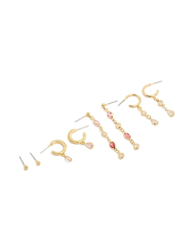 Gold Plated Brass Multicoloured Diamantes  Drop & Stud Earrings 4-Pack