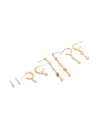 Gold Plated Brass Multicoloured Diamantes  Drop & Stud Earrings 4-Pack