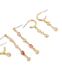 Gold Plated Brass Multicoloured Diamantes  Drop & Stud Earrings 4-Pack
