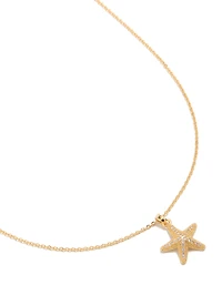 Gold Plated Brass Pavé Cubic Zirconia Starfish Pendant Necklace