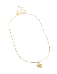 Gold Plated Brass Pavé Cubic Zirconia Starfish Pendant Necklace