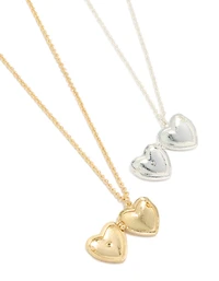 Mixed Metal Plated Brass Cubic Zirconia Heart Locket Necklaces 2-Pack