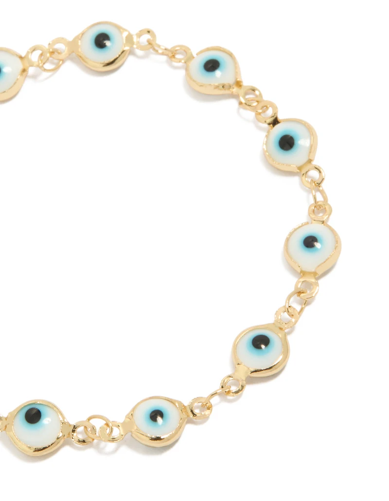 Gold Plated Brass Evil Eye Chain Bracelet