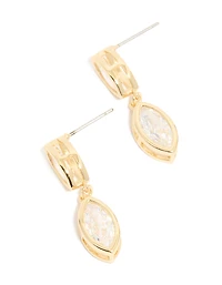 Gold Plated Cubic Zirconia Double Oval Bezel Drop Earrings