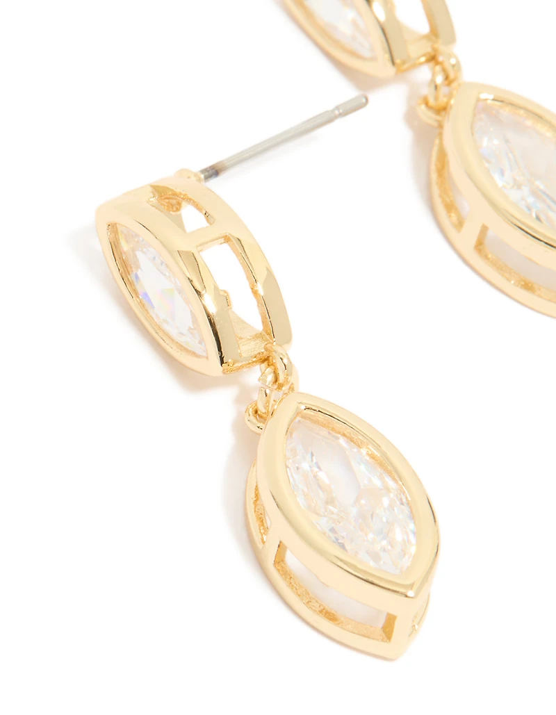 Gold Plated Cubic Zirconia Double Oval Bezel Drop Earrings