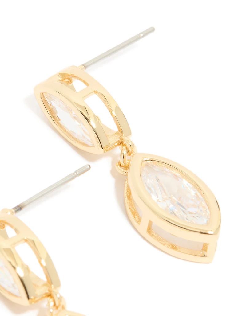 Gold Plated Cubic Zirconia Double Oval Bezel Drop Earrings