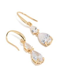 Gold Plated Cubic Zirconia Triangular Drop Hook Earrings