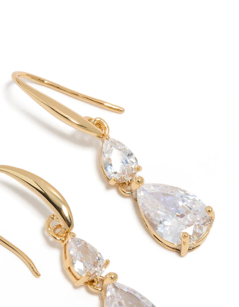Gold Plated Cubic Zirconia Triangular Drop Hook Earrings