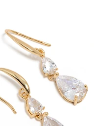 Gold Plated Cubic Zirconia Triangular Drop Hook Earrings
