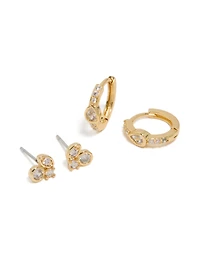 Boucles d’oreilles cubiques Zirconia Trio Stud & Huggie plaquées or en pack 2