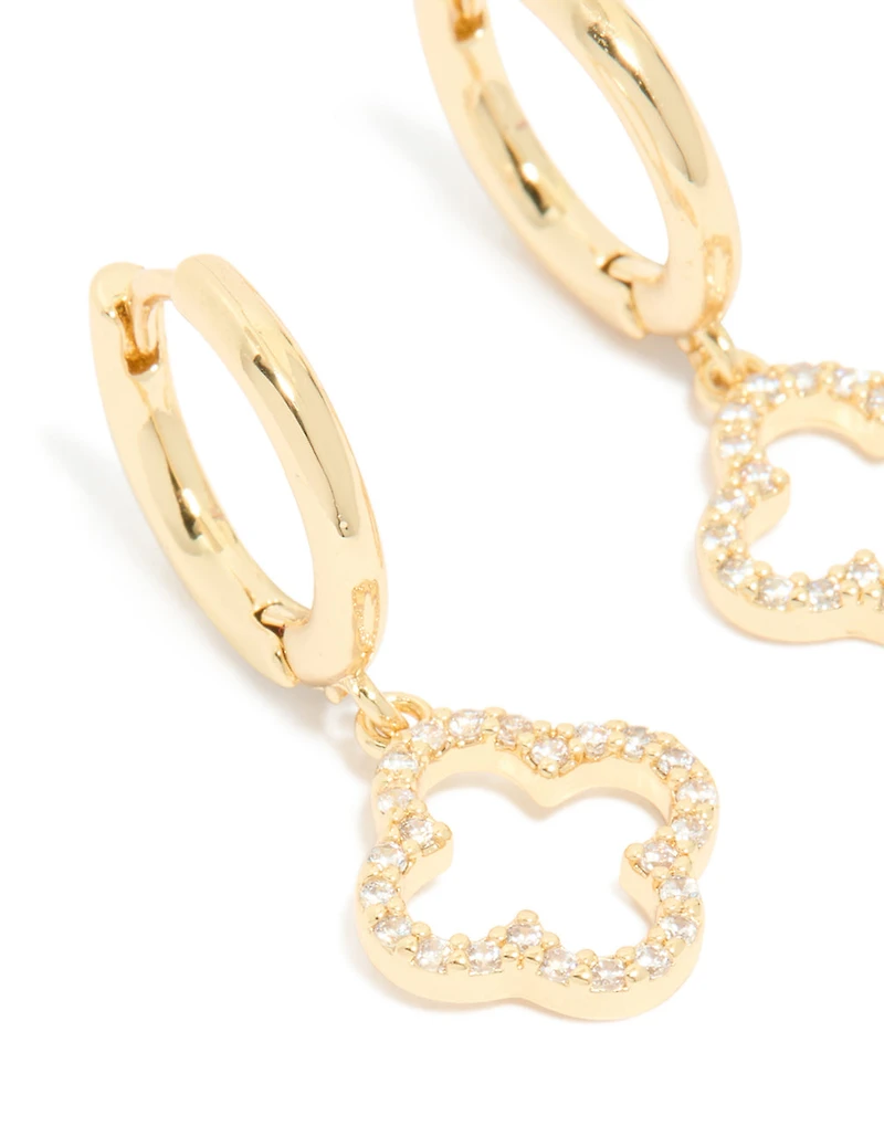 Boucles d’oreilles cubiques en fleur Huggie plaquées or