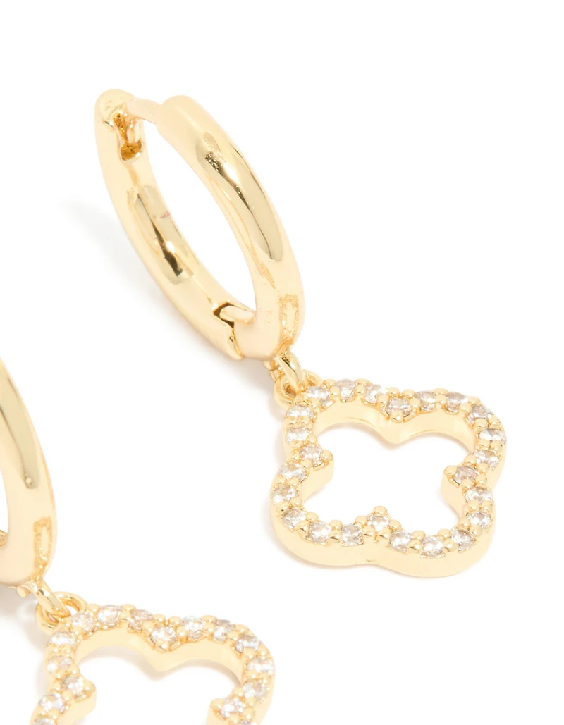 Boucles d’oreilles cubiques en fleur Huggie plaquées or