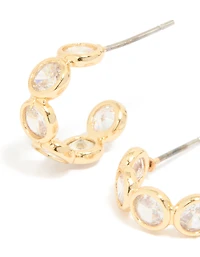 Gold Plated Cubic Zirconia Bezel Huggie Earrings