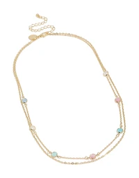 Collier en couches en pierres roses et bleues plaquées or