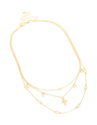 Gold Plated Cubic Zirconia Bezel & Cross Layered Necklace
