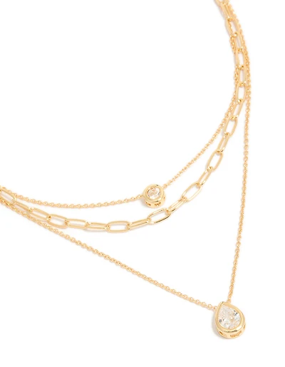 Collier en chaîne triple couche en zircone cubique plaqué or