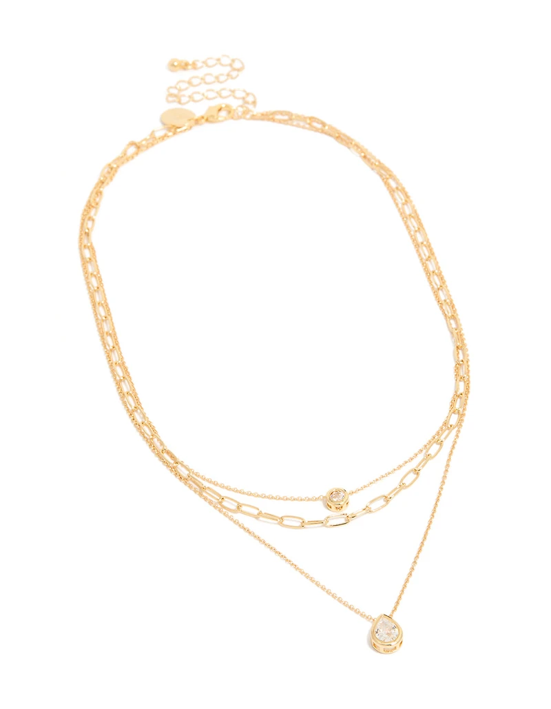 Collier en chaîne triple couche en zircone cubique plaqué or