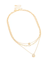 Collier en chaîne triple couche en zircone cubique plaqué or