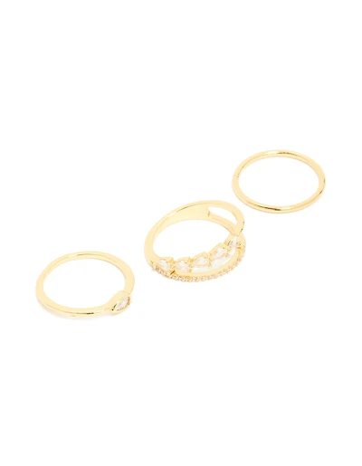 Gold Plated Cubic Zirconia Teardrop & Band Rings 3-Pack