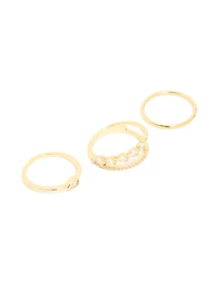 Gold Plated Cubic Zirconia Teardrop & Band Rings 3-Pack