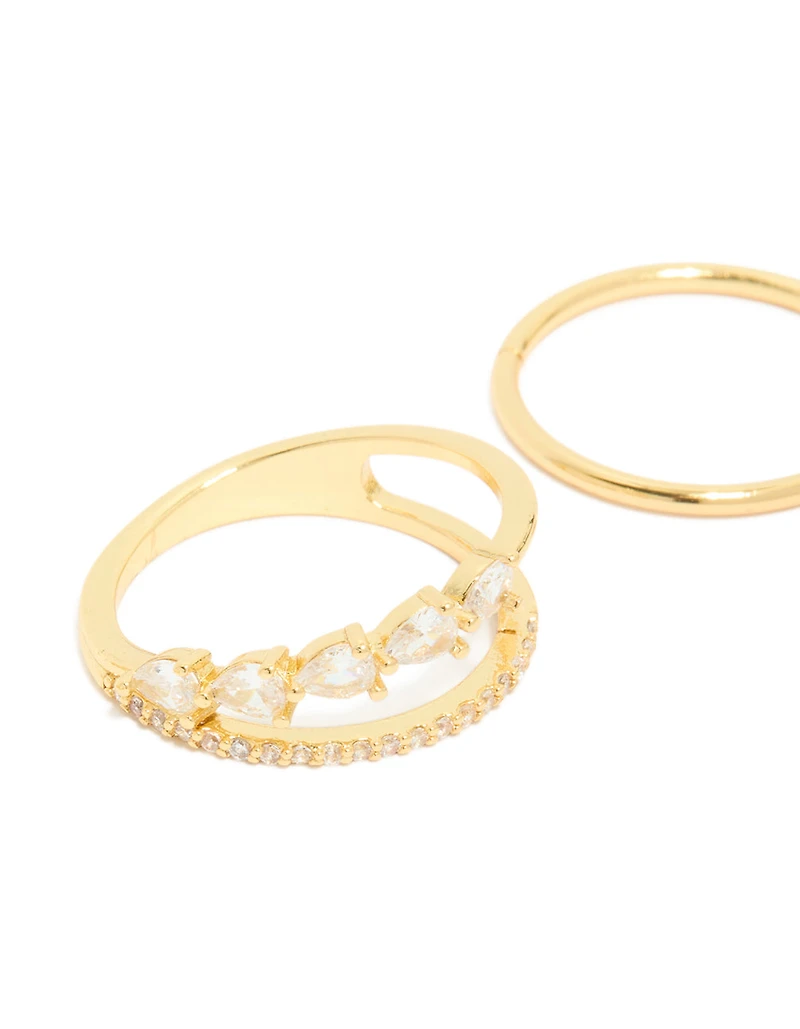 Gold Plated Cubic Zirconia Teardrop & Band Rings 3-Pack