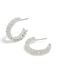 Boucles d’oreilles à cerceau à feuilles moyennes en zircone cubique plaquées argent