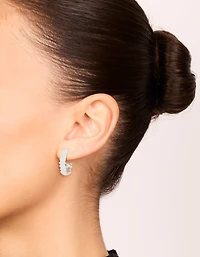 Silver Plated Cubic Zirconia Medium Leaf Hoop Earrings
