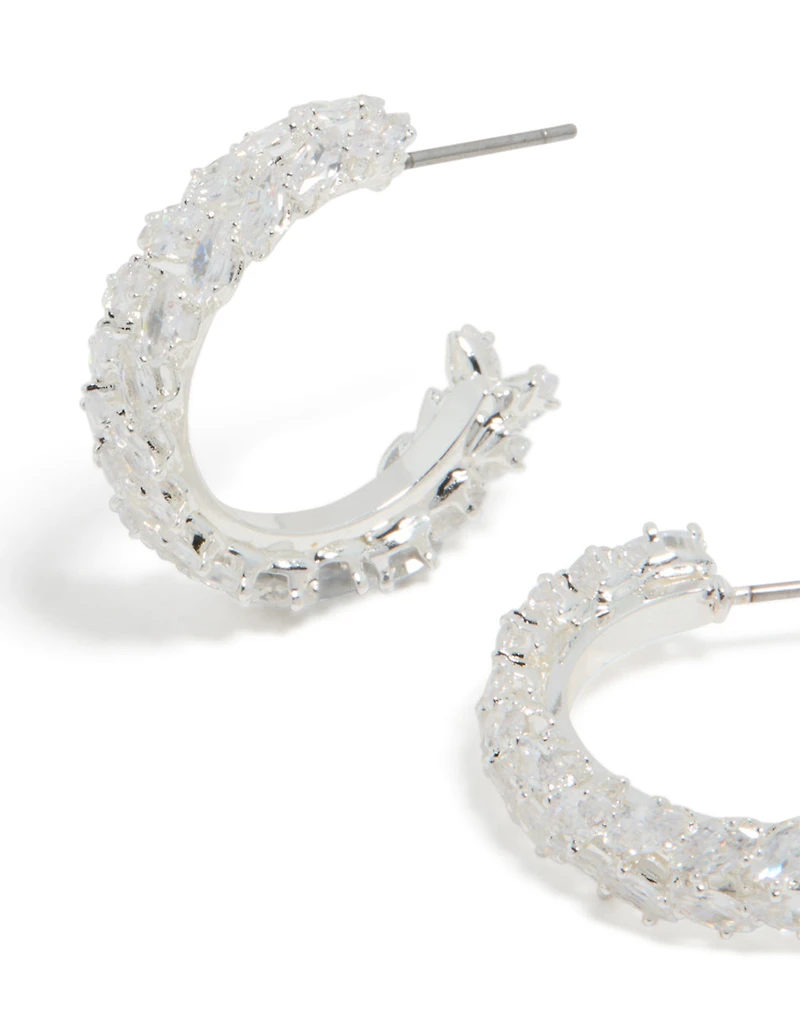 Boucles d’oreilles à cerceau à feuilles moyennes en zircone cubique plaquées argent