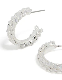 Boucles d’oreilles à cerceau à feuilles moyennes en zircone cubique plaquées argent