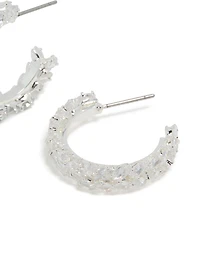 Silver Plated Cubic Zirconia Medium Leaf Hoop Earrings