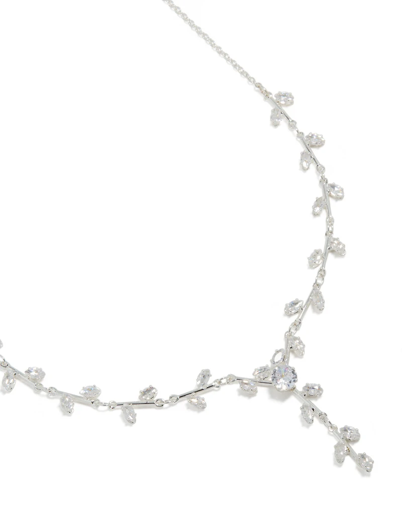 Silver Plated Cubic Zirconia Dainty Vine Spaced Necklace