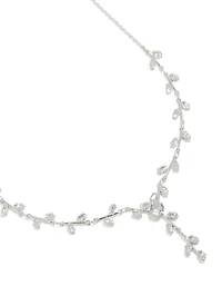 Silver Plated Cubic Zirconia Dainty Vine Spaced Necklace