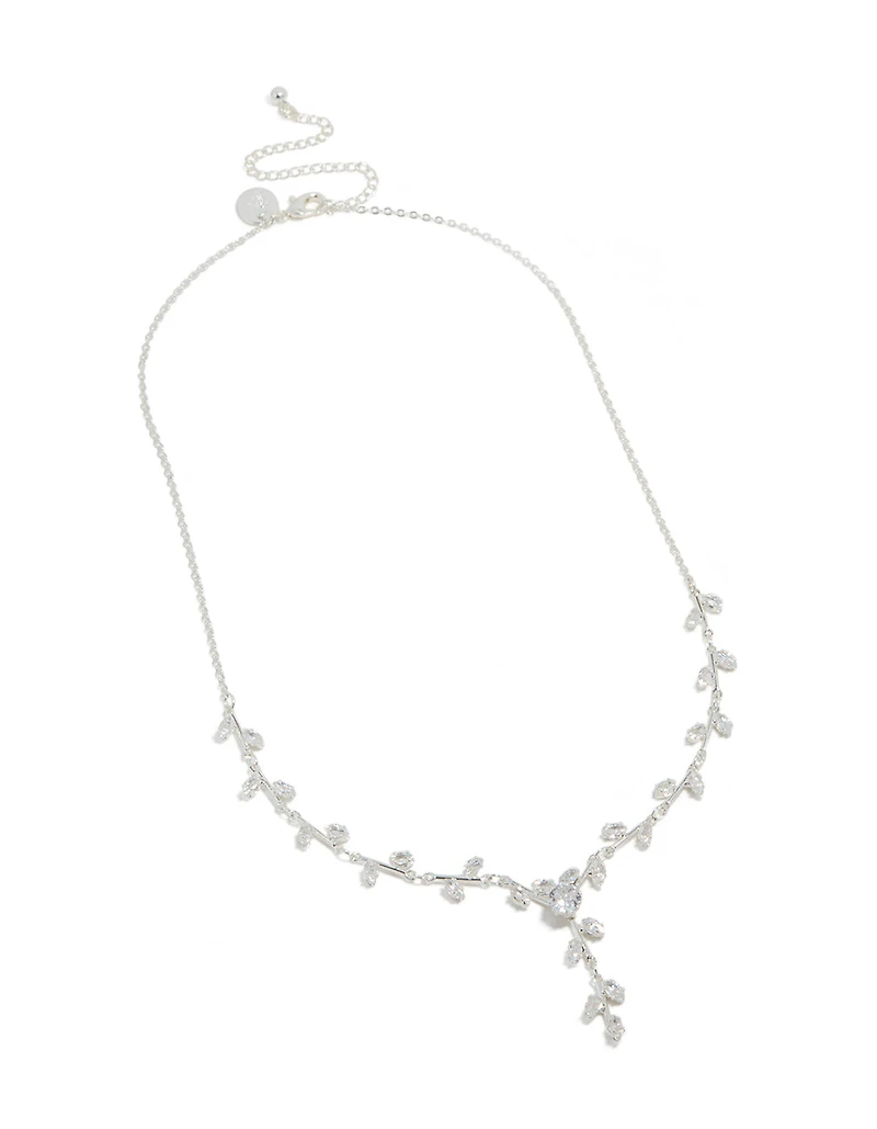 Silver Plated Cubic Zirconia Dainty Vine Spaced Necklace
