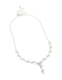 Silver Plated Cubic Zirconia Dainty Vine Spaced Necklace