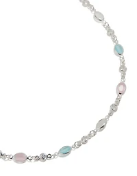 Silver Plated Pink & Blue Cubic Zirconia Mixed Oval Necklace