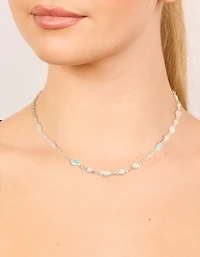 Silver Plated Pink & Blue Cubic Zirconia Mixed Oval Necklace