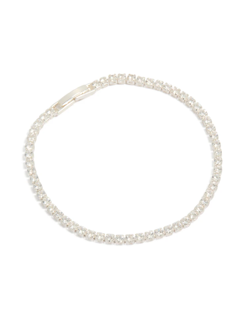 Silver Plated Cubic Zirconia Small Square Tennis Bracelet