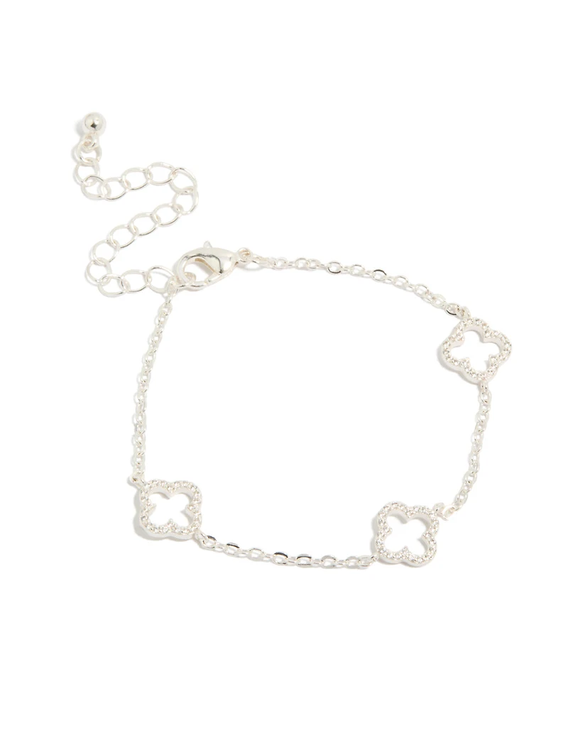 Silver Plated Cubic Zirconia Outline Flower Bracelet