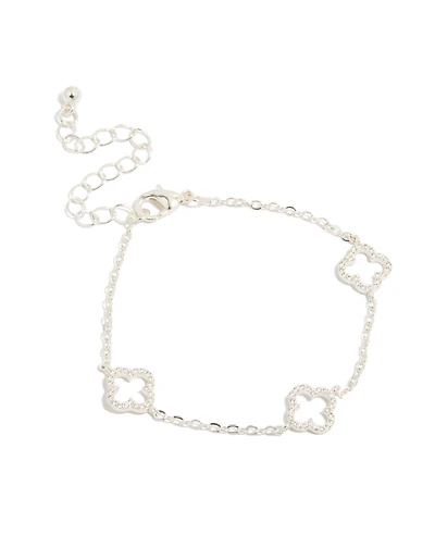 Silver Plated Cubic Zirconia Outline Flower Bracelet