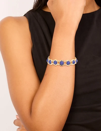 Gold Blue Organic Shape Stretch Bracelet