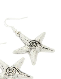 Antique Silver Swirl Starfish Hook Earrings