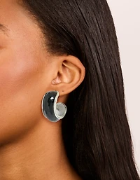 Boucles d’oreilles extérieures argentées noires larges