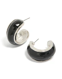 Boucles d’oreilles extérieures argentées noires larges