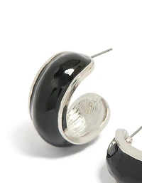 Boucles d’oreilles extérieures argentées noires larges